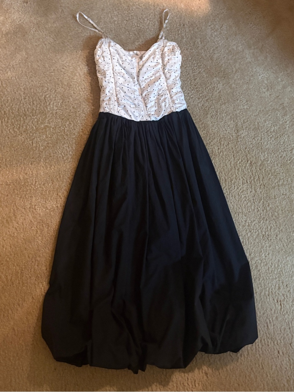 Lush Black and White Strapless Beaded Evening Dress